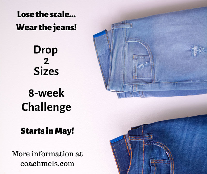 Drop 2 Sizes Challenge promo with jeans