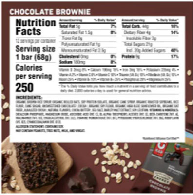 Nutrition label for chocolate brownie flavored Clif bar