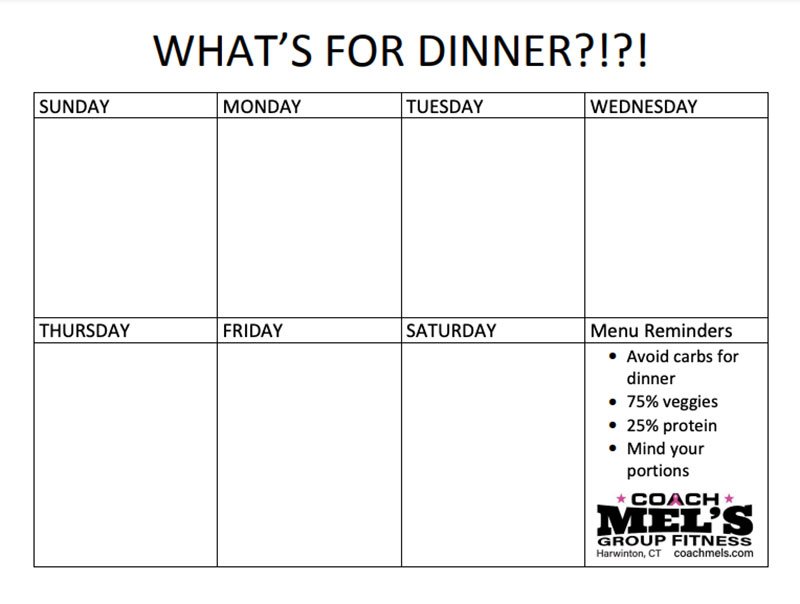 What's for Dinner worksheet with blocks for each day.