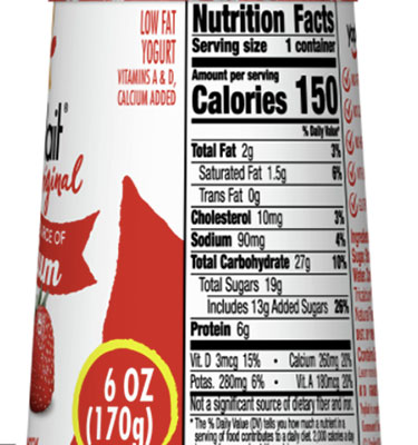 Nutrition label for Yoplait fruit yogurt